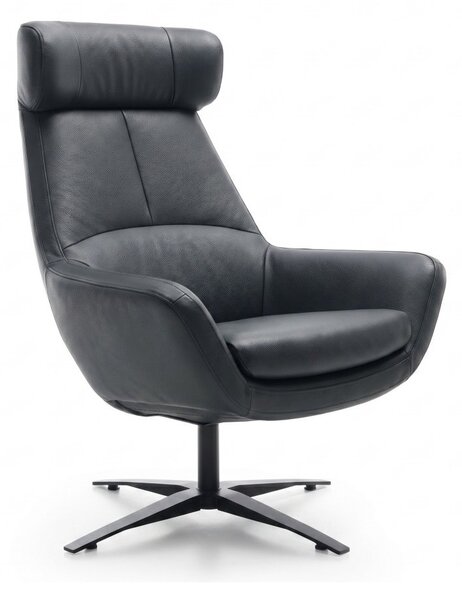 Kožené designové otočné křeslo s vysokým opěrem BE ORGANIC, kůže Prestige+ Nero