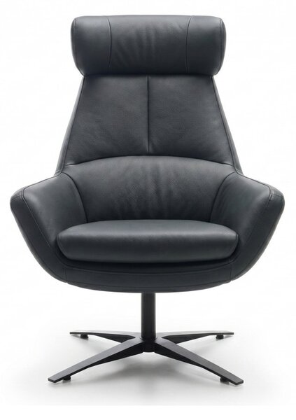 Kožené designové otočné křeslo s vysokým opěrem BE ORGANIC, kůže Prestige+ Nero