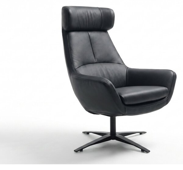 Kožené designové otočné křeslo s vysokým opěrem BE ORGANIC, kůže Prestige+ Nero