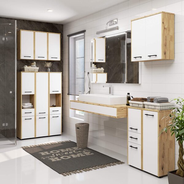 Ak furniture Závěsná koupelnová skříňka Fin 30 cm dub artisan/bílá