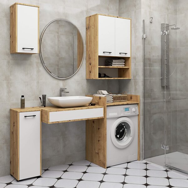 Ak furniture Závěsná koupelnová skříňka Fin 30 cm dub artisan/bílá