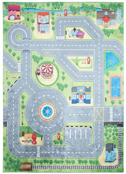 Makro Abra Dětský kusový koberec vhodný k praní BAMBINO 9028 Uličky Město protiskluzový zelený Rozměr: 140x200 cm
