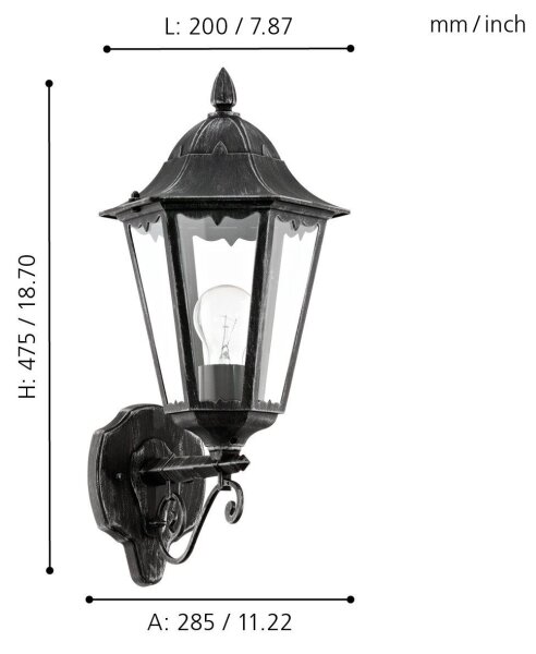 Eglo 93457 - Venkovní nástěnné svítidlo NAVEDO 1xE27/60W/230V IP44
