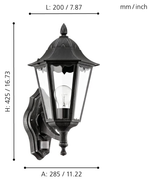 Eglo 93458 - Venkovní nástěnné svítidlo s čidlem NAVEDO 1xE27/60W/230V IP44