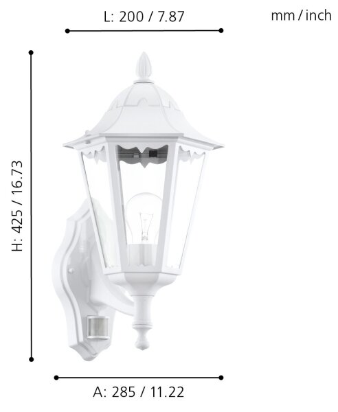Eglo 93447 - Venkovní nástěnné svítidlo s čidlem NAVEDO 1xE27/60W/230V IP44