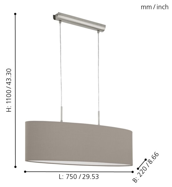 Eglo 31581 - Lustr na lanku PASTERI 2xE27/60W/230V