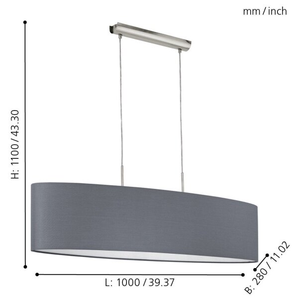 Eglo 31586 - Lustr na lanku PASTERI 2xE27/60W/230V