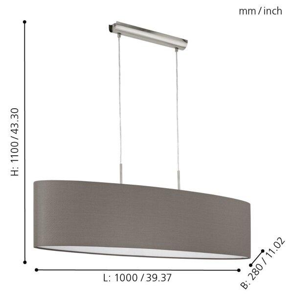 Eglo 31587 - Lustr na lanku PASTERI 2xE27/60W/230V