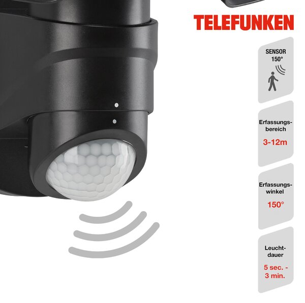 BRILONER TELEFUNKEN LED venkovní bodové svítidlo s čidlem, 21,8 cm, 20 W, černá TF 304605TF