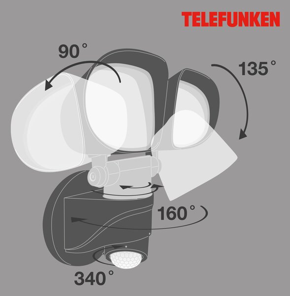 BRILONER TELEFUNKEN LED venkovní bodové svítidlo s čidlem, 21,8 cm, 20 W, černá TF 304605TF