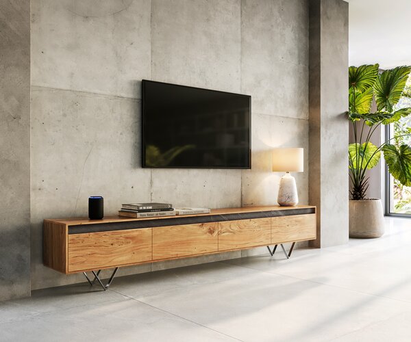 DELIFE Designový TV stolek Stonegrace 240 cm akácie přírodní břidlice 4 dvířka