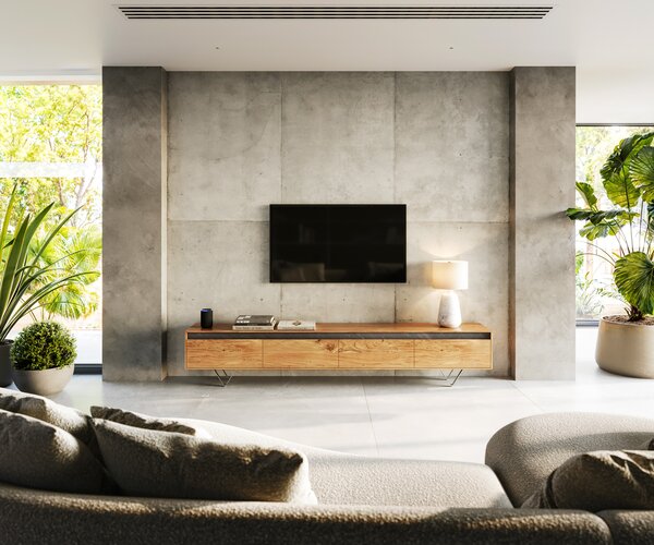 DELIFE Designový TV stolek Stonegrace 240 cm akácie přírodní břidlice 4 dvířka