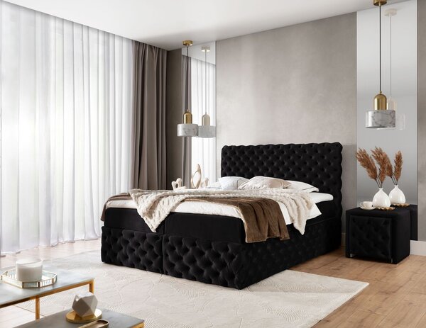 Čalouněná manželská postel 200x200 WANEKA - černá + topper ZDARMA