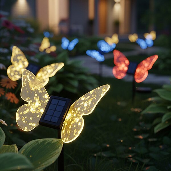 Exteriérové ​​solární zapichovací svítidlo Butterfly, RGB