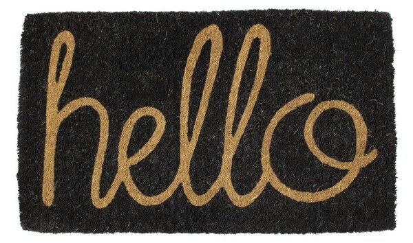 Černá ručně vyrobená rohožka z kokosových vláken Hello - 75*45*4cm - Mars & More