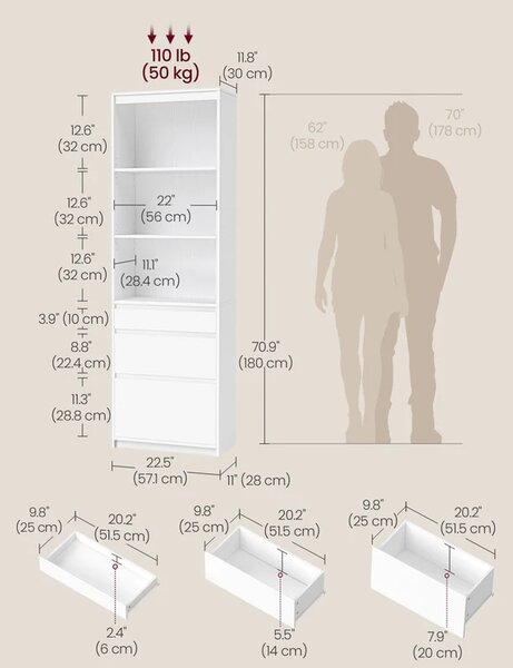 SONGMICS Knihovna Vasagle Kain 57 cm bílá