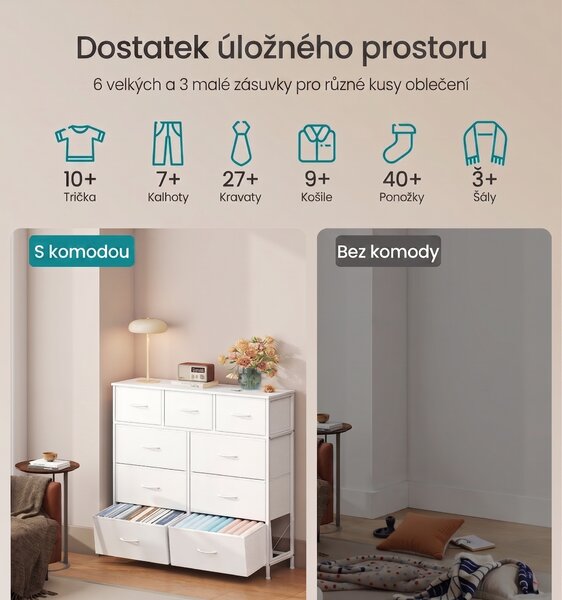 SONGMICS Komoda s látkovými zásuvkami Vasagle Busman 99 cm bílá