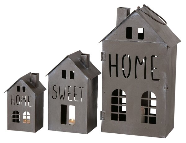 Kovové lucerny Home Sweet Home - set 3 ks