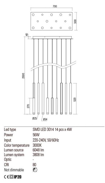 Redo 01-2055 - LED Lustr na lanku MADISON 14xLED/4W/230V měď
