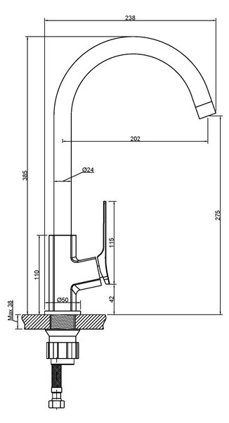 Invena Neri, vysoká dřezová baterie h-385, měděná matná, INV-BZ-P1-014-L