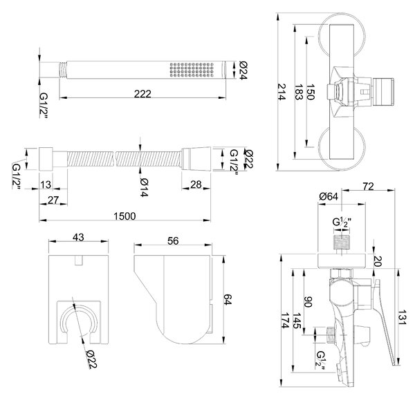 Invena Neri, nástěnná vanová baterie, měděná matná, INV-BW-P1-014-L