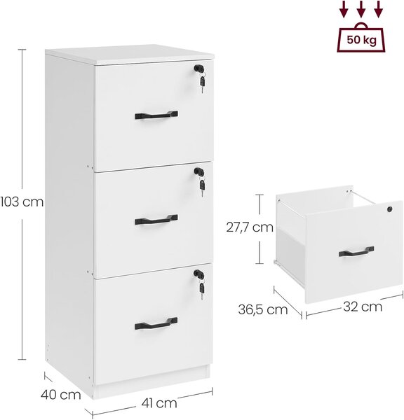 SONGMICS Vysoký kancelářský kontejner Vasagle Oli 41 cm bílý