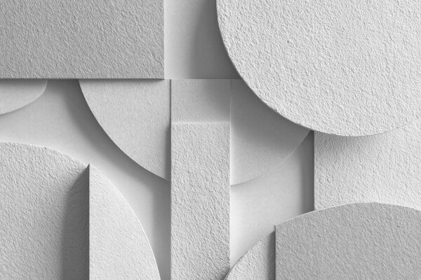 Fototapety Abstraktní kompozice s bílými trojrozměrnými geometrickými tvary, Fototapety geometrie, w04395v1 : uwalls.cz