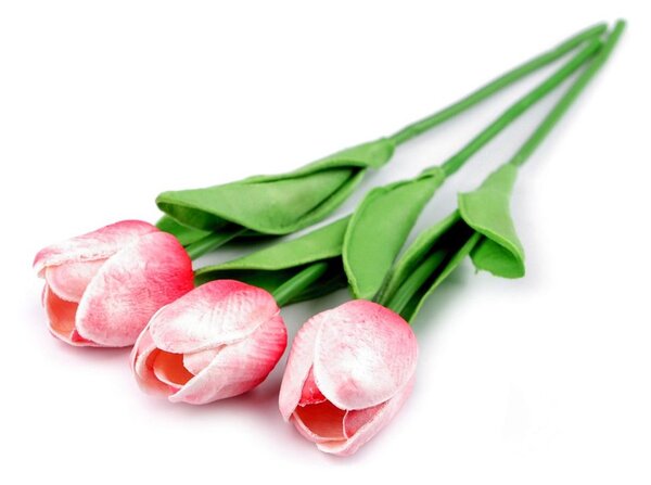 Umělý tulipán 35 CM k aranžování balení 3 KUSY - 6 růžová tmavá