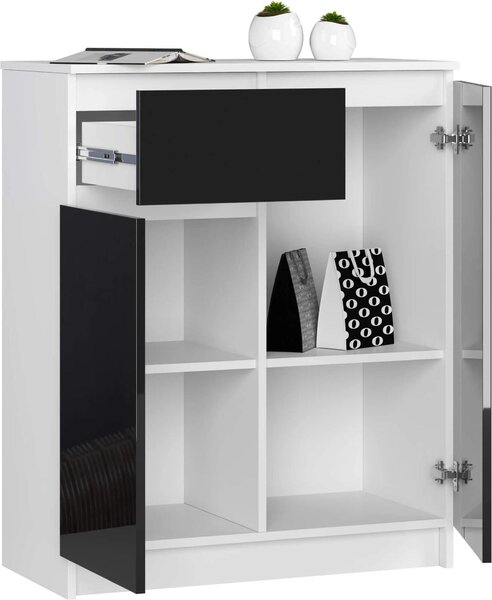 Moderní komoda v černé a bílé vysoký lesk 80 cm s úložným prostorem a elegantním designem