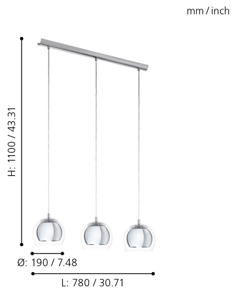 Eglo 94593 - Lustr ROCAMAR 3xE27/60W/230V