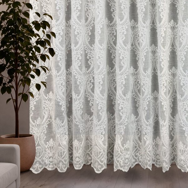 Voálová Luxusní vyšívaná záclona bílá Versailles White metráž Ervi 3634-11