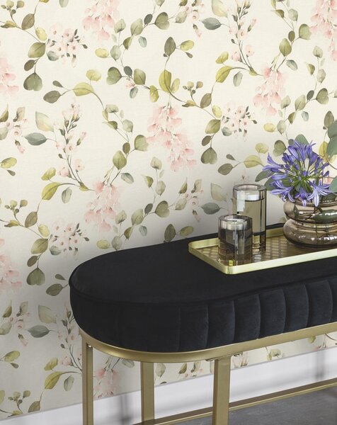 RASCH | Vliesová tapeta na zeď Peonies 582215 | 0,53 x 10,05 m | krémová, zelená, růžová