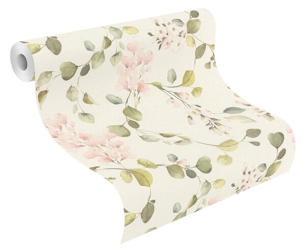 RASCH | Vliesová tapeta na zeď Peonies 582215 | 0,53 x 10,05 m | krémová, zelená, růžová
