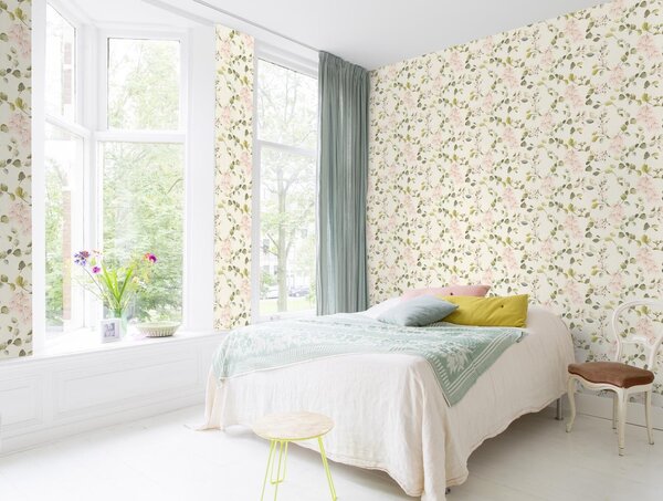 RASCH | Vliesová tapeta na zeď Peonies 582215 | 0,53 x 10,05 m | krémová, zelená, růžová