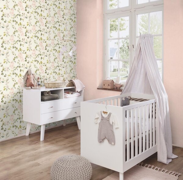 RASCH | Vliesová tapeta na zeď Peonies 582215 | 0,53 x 10,05 m | krémová, zelená, růžová
