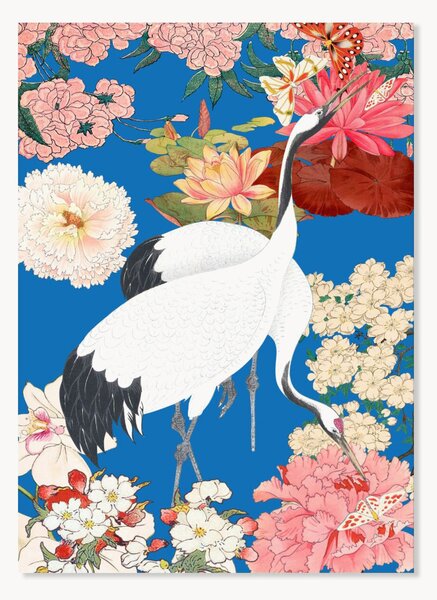 Plakát Japanese Cranes Floral Art