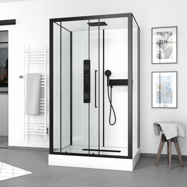 Kompletní sprchový kout MARWELL Kompletní sprchový kout bílý obdélník 90 x 115 x 215 cm - Kompletní sada včetně sprchové vaničky a baterie - Sprchový kout s čelním vstupem a vysoce kvalitním hliníkovým profilem