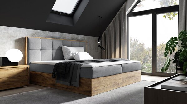 Kontinentální postel 160x200 CHANTELLE 8 - dub wotan / šedá + topper ZDARMA
