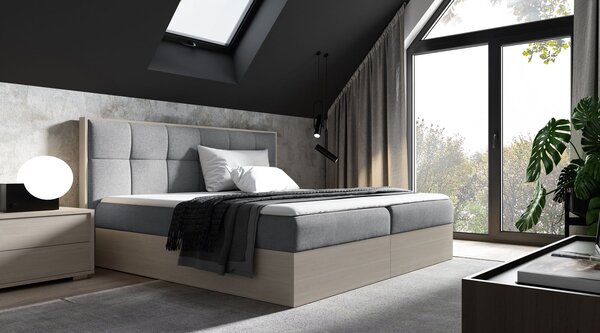 Kontinentální postel 200x200 CHANTELLE 8 - nordic teak / šedá + topper ZDARMA