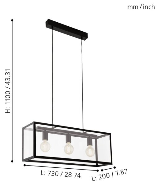 Eglo 49393 - Lustr CHARTERHOUSE 3xE27/60W/230V