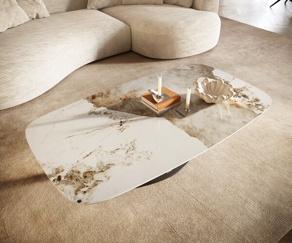 DELIFE Konferenční stolek Edge Boot 140x80 cm keramika Minas Melange Vibany kov titanová barva