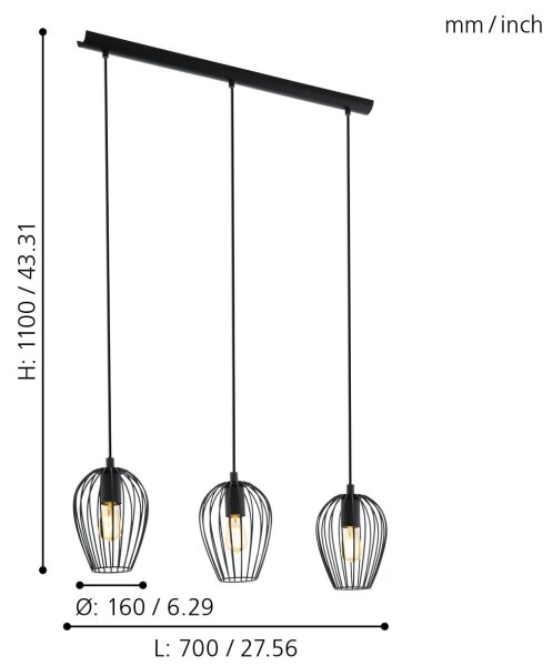 Eglo 49478 - Lustr NEWTOWN 3xE27/60W/230V