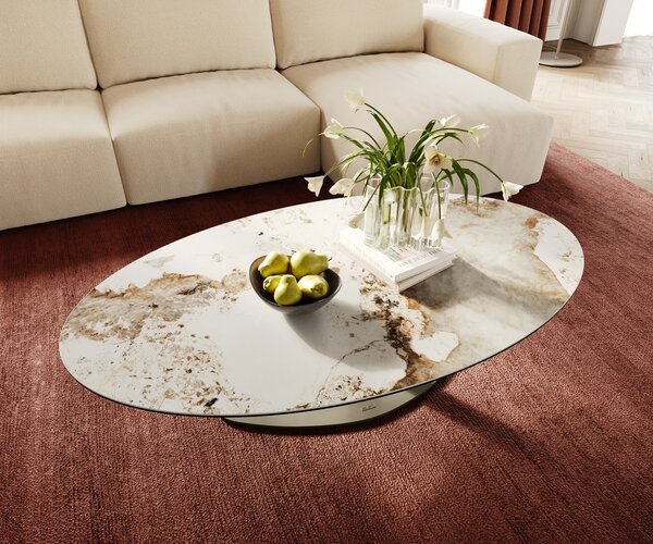 DELIFE Konferenční stolek Edge oválný 140x80 cm keramika Minas Melange Vibany kov titanová barva