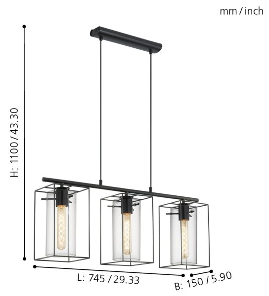 Eglo 49496 - Lustr LONCINO 3xE27/60W/230V