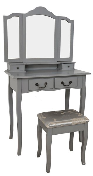 Tempo Kondela Toaletní stolek s taburetem, šedá / stříbrná, REGINA NEW