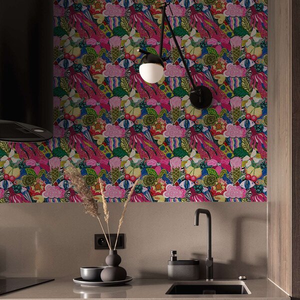 Tapety Abstraktní pop-art s květinami, bobulemi a vzory, Tapety abstraktní, a00471 : uwalls.cz