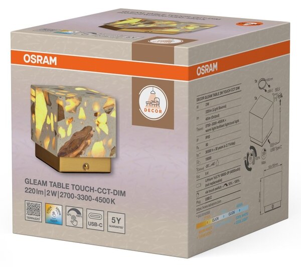Stolní LED lampa Gleam, 2W, Dotyková, Nastavitelná bílá, Stmívatelná, Bílá