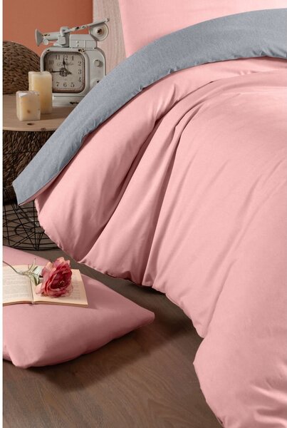 Bavlněné povlečení na dvoulůžko/prodloužené s prostěradlem v lososové barvě/šedé 200x220 cm – Mila Home
