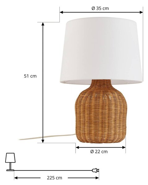 Lindby Stolní lampa Lirenda, výška 52 cm, ratan, přírodní/bílá, Bílá / opál, Obývací pokoj / jídelna, Dřevo, Skandinávský
