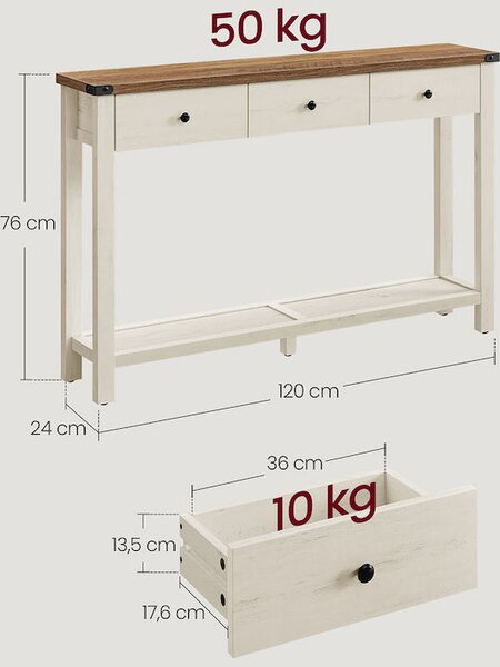 SONGMICS Konzolový stolek Vasagle Junes 120 cm bílý/hnědý